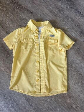 Boys Ocean Coast Yellow Short-Sleeve Fishing Button-Up Shirt